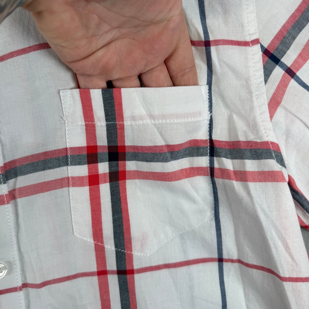 American Rag VTG‎ Plaid Mens Large Red White Blue Short Sleeve Cotton Shirt - Picture 3 of 9